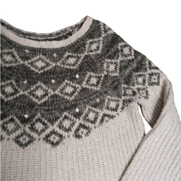 Justice Fair Isle Rhinestone Knit Sweater Women's Large Nordic Cozycore Hugge - Picture 8 of 9